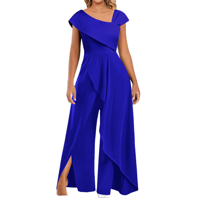Asymmetric Women's Jumpsuit with Diagonal Collar – Selina