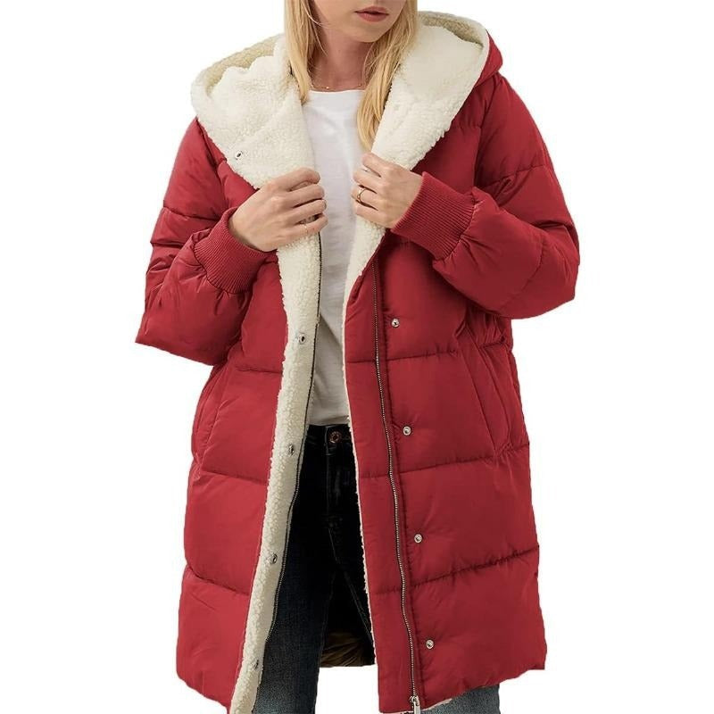 Doppelseitige Damen-Winterjacke aus Baumwolle mit Kapuze - Nina