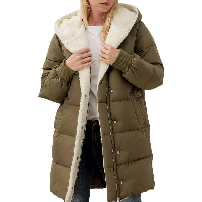 Doppelseitige Damen-Winterjacke aus Baumwolle mit Kapuze - Nina