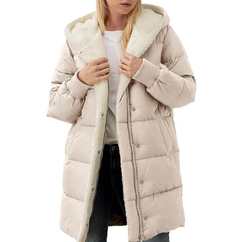 Doppelseitige Damen-Winterjacke aus Baumwolle mit Kapuze - Nina
