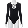 Trendy Damen Bodysuit mit Schnürung & tiefem V-Ausschnitt – Aveline
