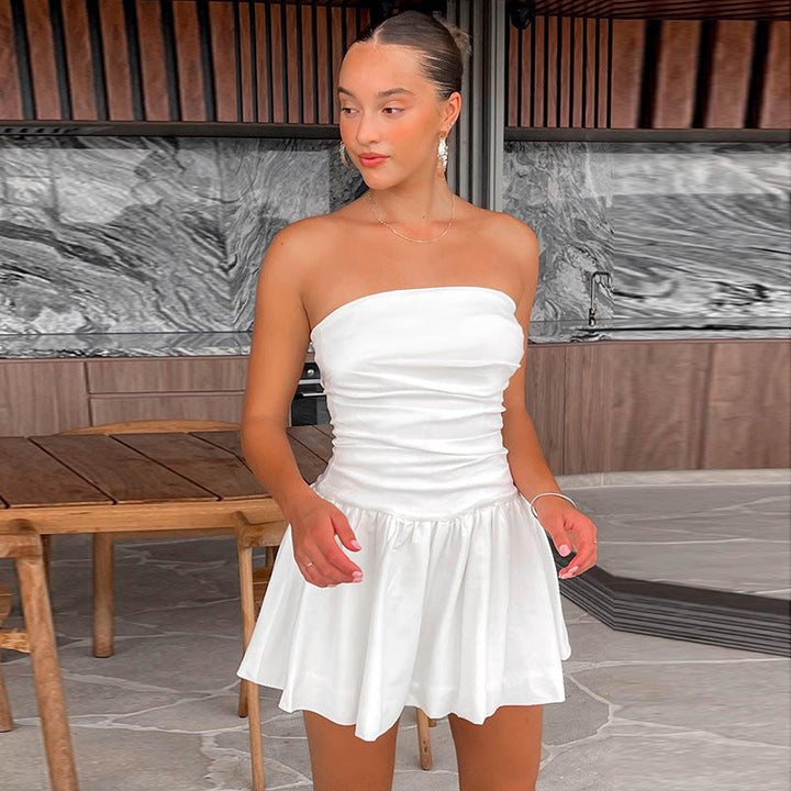 White Strapless Mini Dress with Pleated Details – Nikki