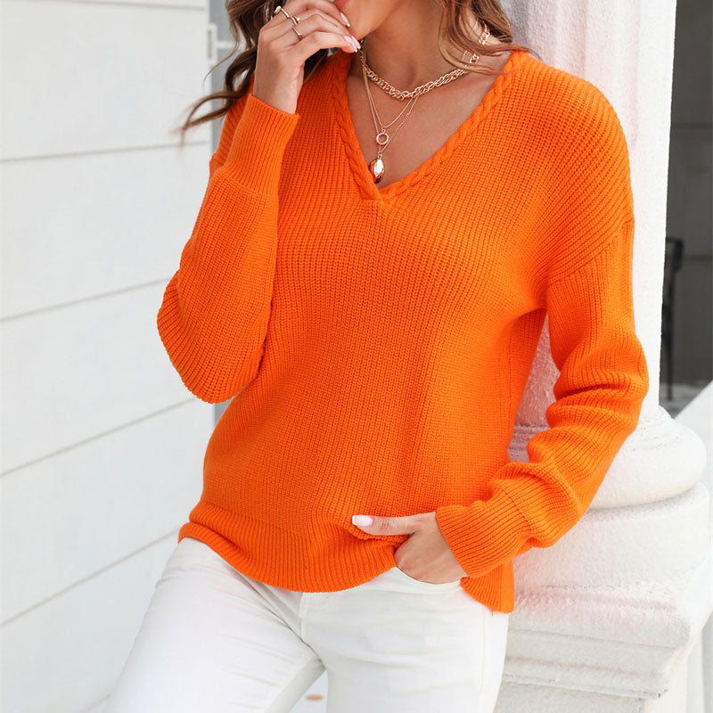 Damen Strickpullover mit V-Ausschnitt in lockerer Passform – Wanfrieda