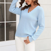 Damen Strickpullover mit V-Ausschnitt in lockerer Passform – Wanfrieda
