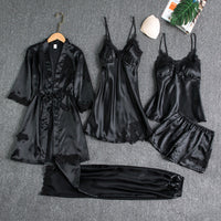 Satinschlafset 5-teilig mit Spitze für Damen – Liora