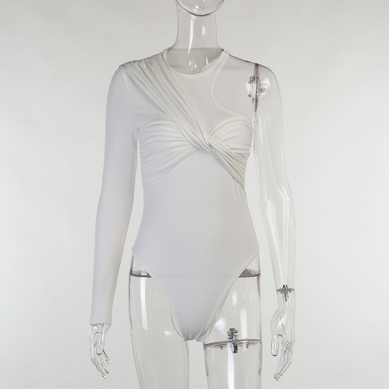 Stilvoller Damen Langarm-Bodysuit mit Drapé-Effekt & figurbetontem Schnitt – Mira