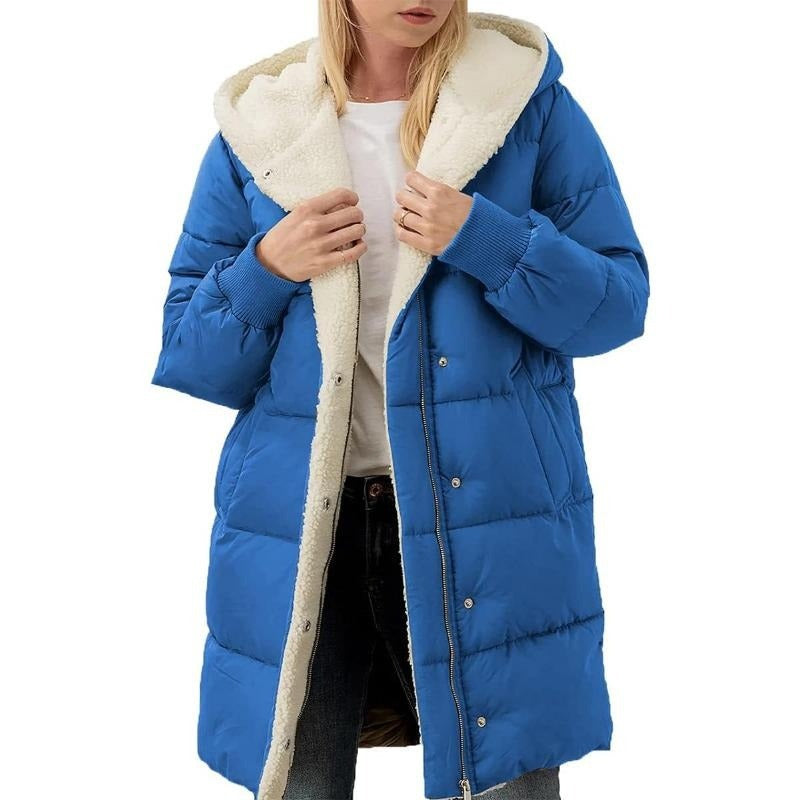 Doppelseitige Damen-Winterjacke aus Baumwolle mit Kapuze - Nina
