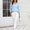 Damen Strickpullover mit V-Ausschnitt in lockerer Passform – Wanfrieda