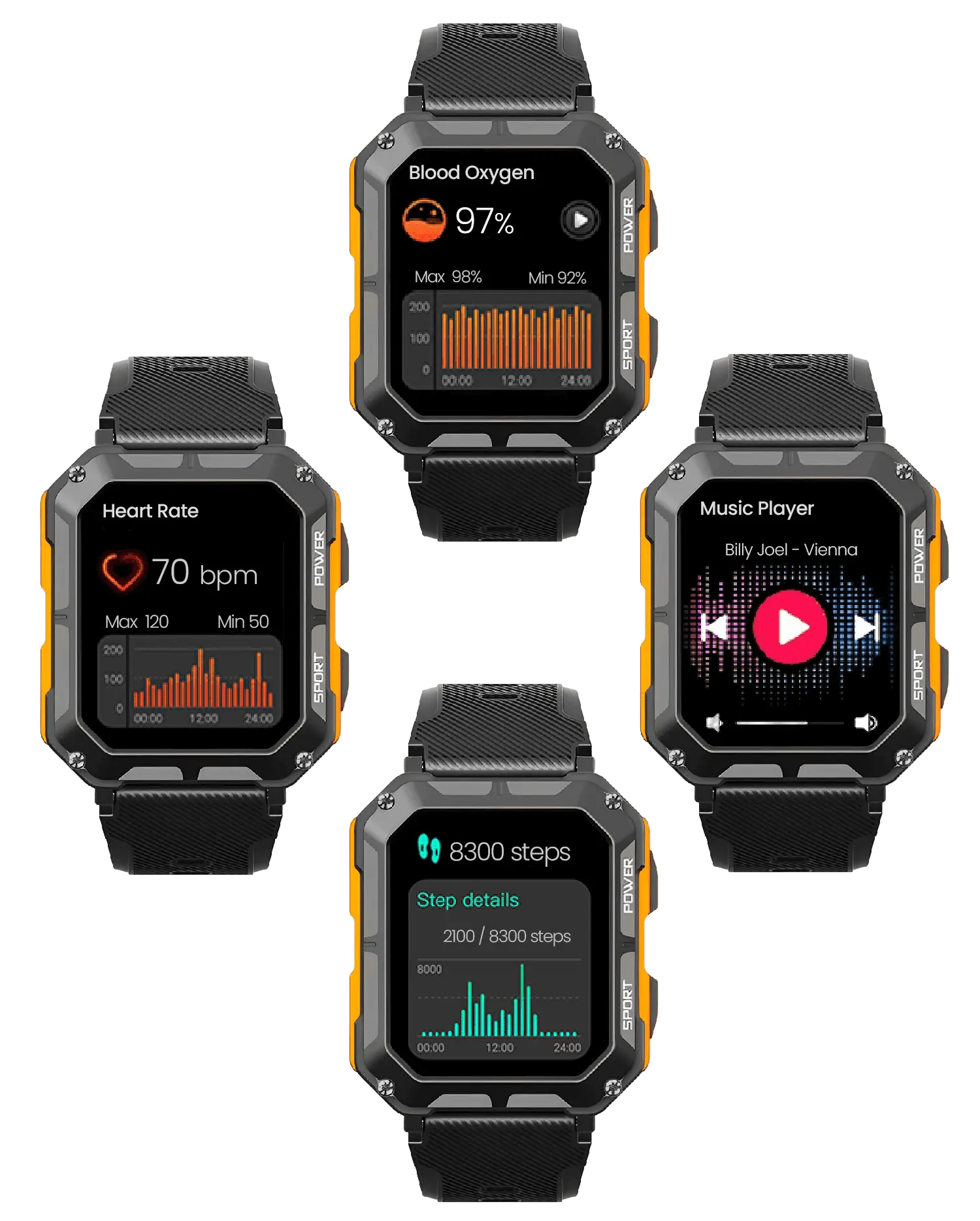 Robuste Smartwatch mit Herzfrequenzmesser & Schrittzähler - EnduranceX