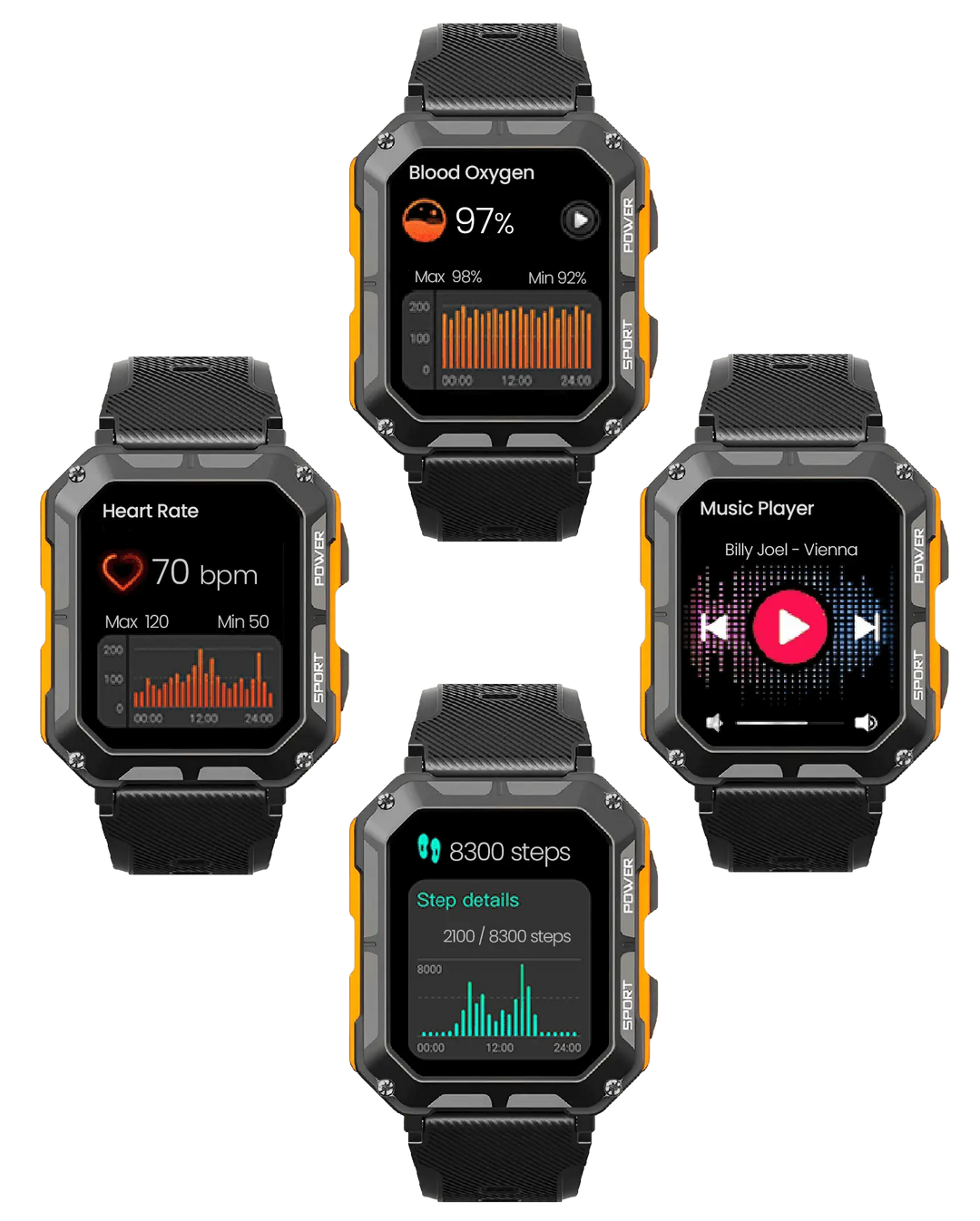 Robuste Smartwatch mit Herzfrequenzmesser & Schrittzähler - EnduranceX