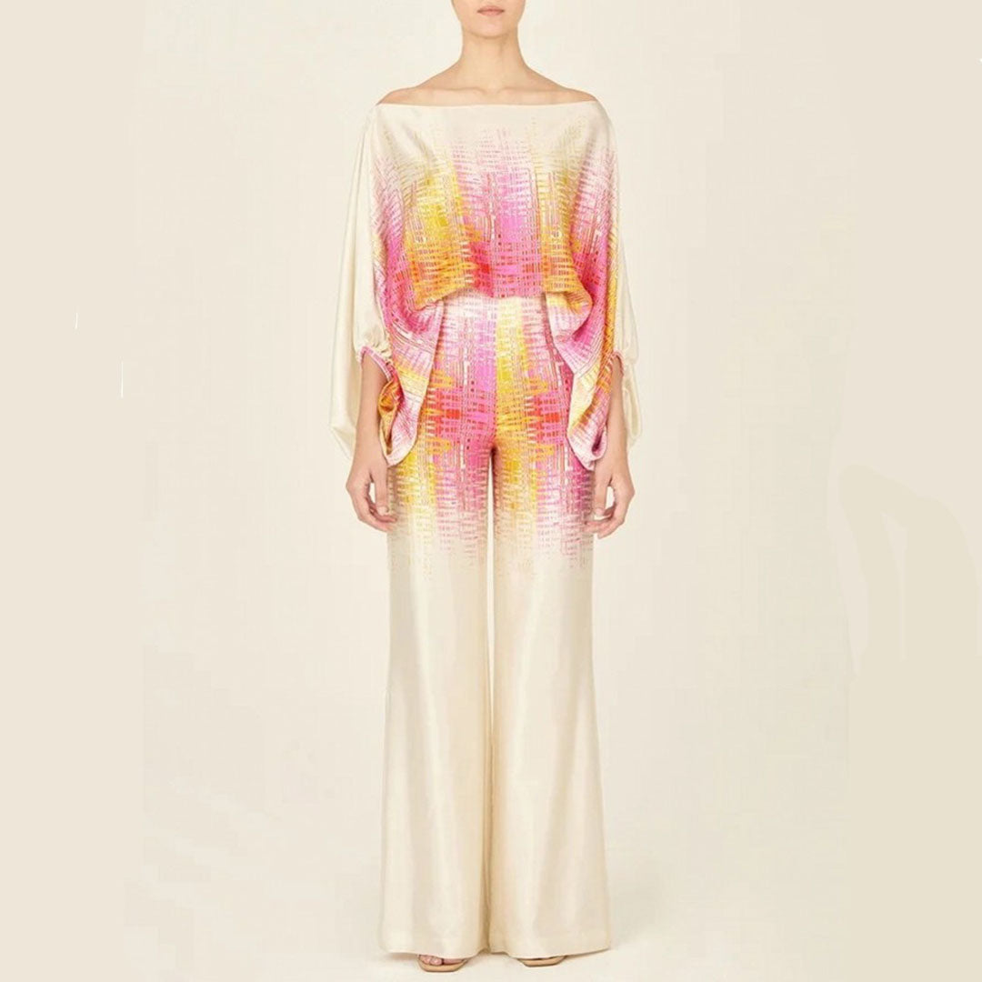 Two-piece satin set with pattern – Selena