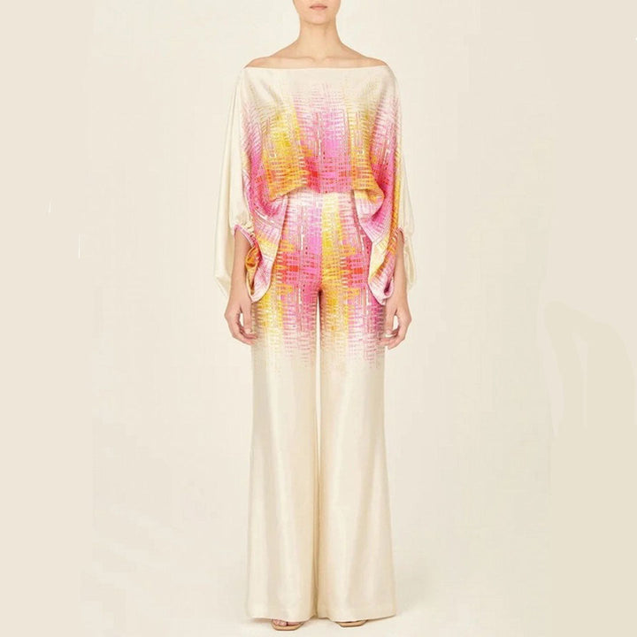 Two-piece satin set with pattern – Selena