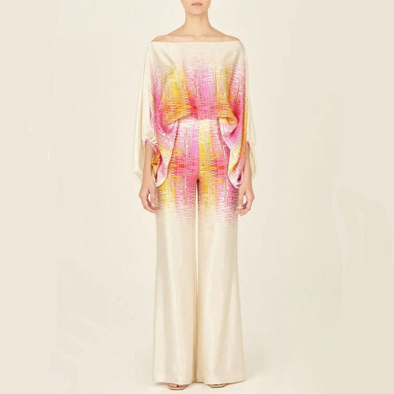 Two-piece satin set with pattern – Selena