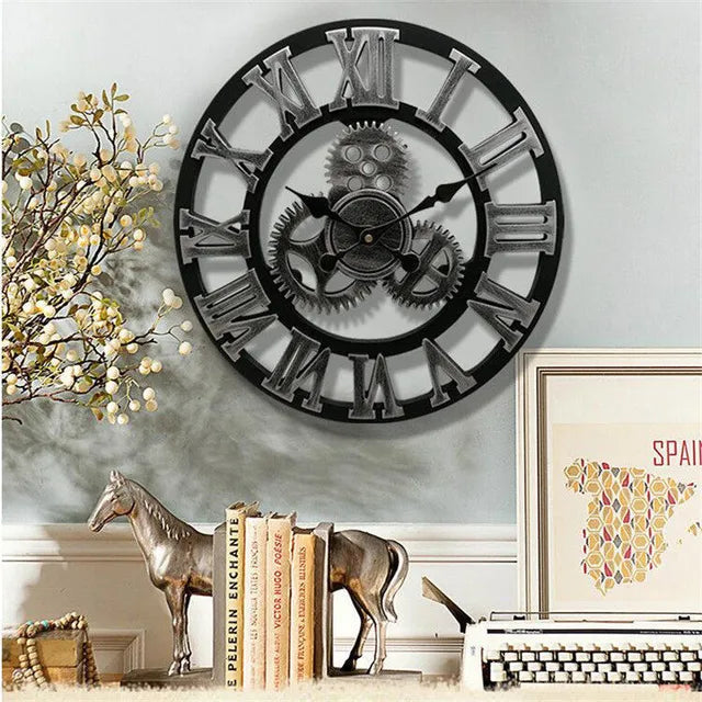 Retro industrielle Wanduhr aus Holz – Ironwood