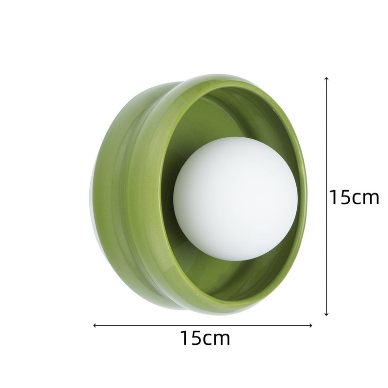 Grüne runde Wandleuchte aus Keramik, 15cm, modernes Design, Innenbeleuchtung.
