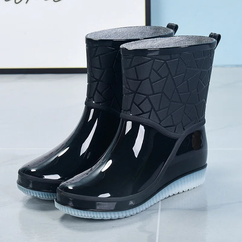 Damen Regenstiefel halbhoch wasserdicht mit Muster & Antirutschsohle – Marvella