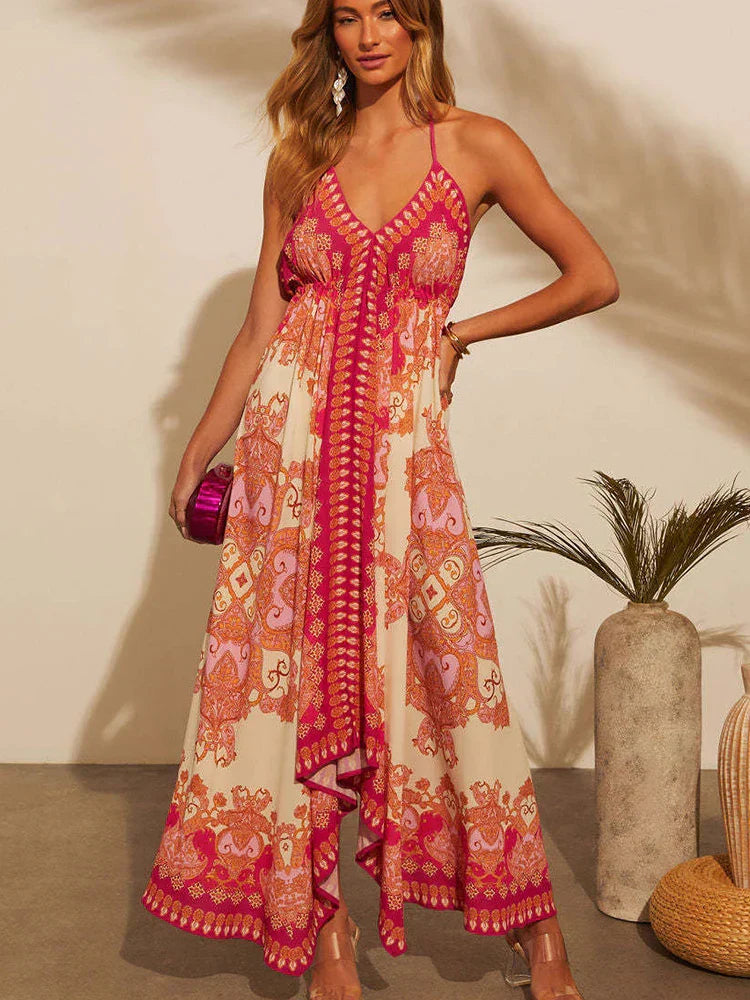 Luftiges & Stylisches Boho-Maxikleid mit Halterneck für Damen – Naya