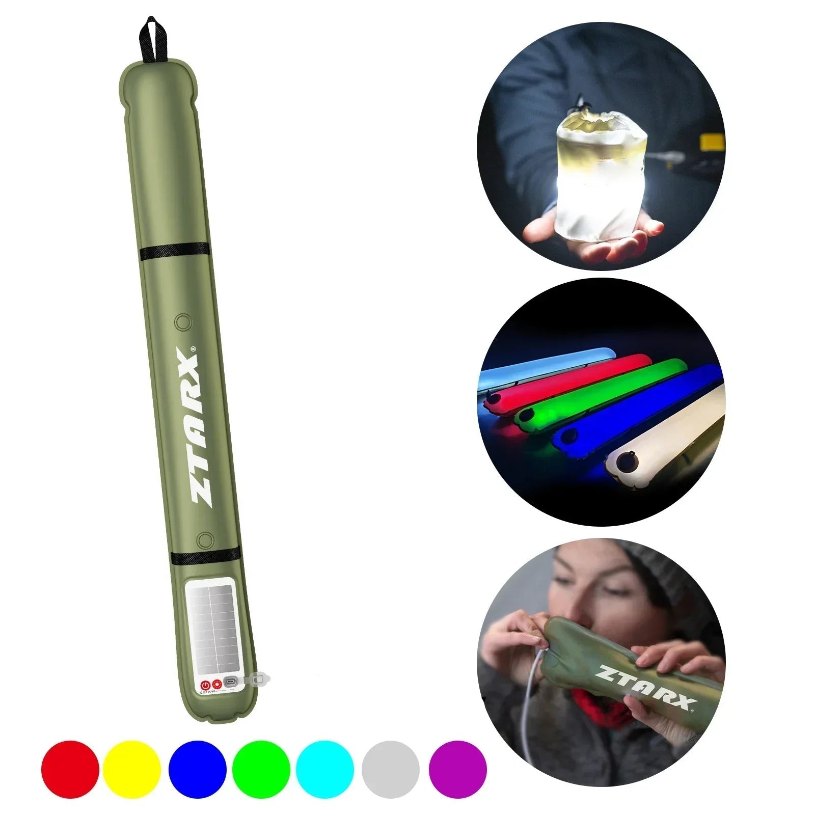 Aufblasbare Solar-LED-Rohrlampe – LumiGlow Pro