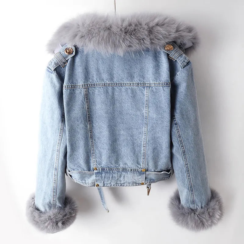 Denim- und Kunstfell-Eleganzjacke - Stella