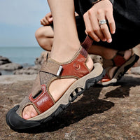 Khakifarbene Herren Ledersandalen im Römischen Stil für Sommer und Freizeit – Cassian