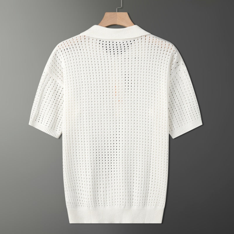 White Airy Men's Polo with Fine Knit Texture – Daan