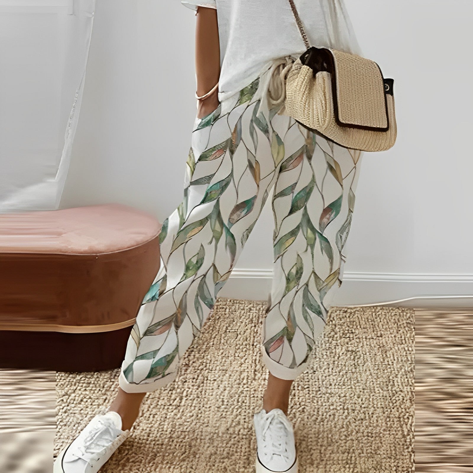 Boho Damenhose mit Blattmuster – Selina