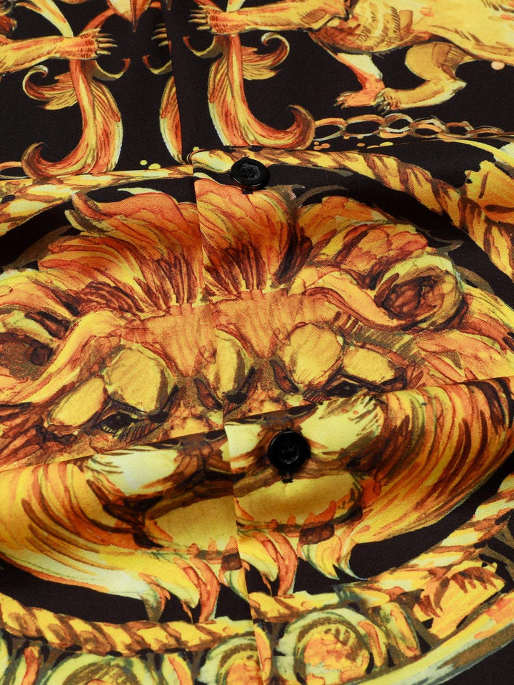 Ausdrucksstarkes Herren Kurzarmhemd mit Barockmuster & Löwenmotiv – Dante