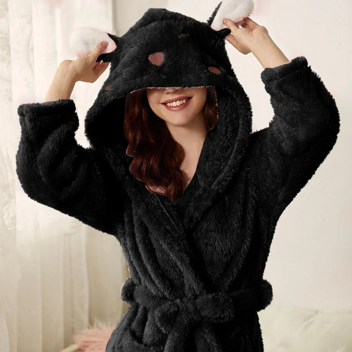 Warm flannel bathrobe with hood and bunny ears – BunnyHug