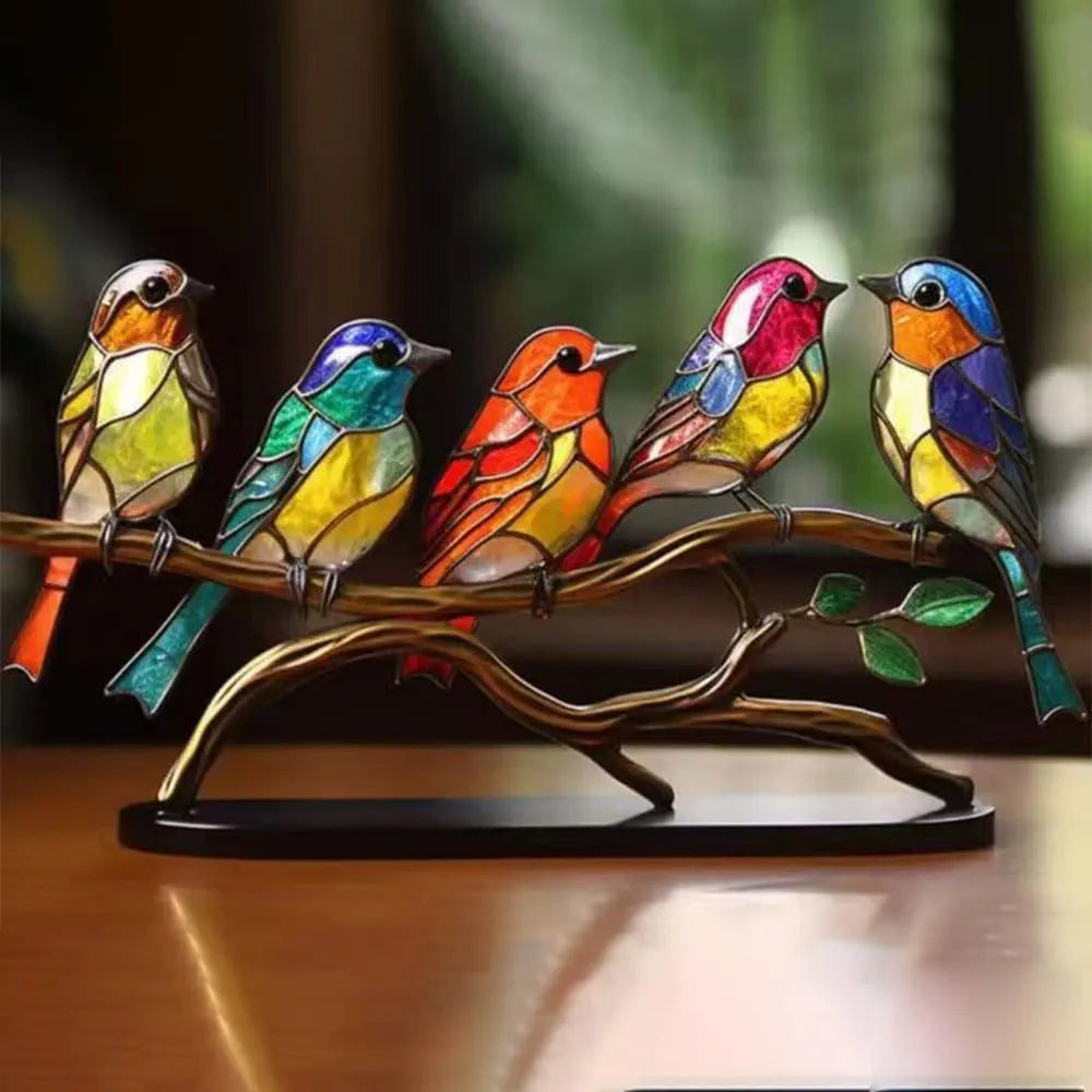 Bunte Vögel auf Zweig Dekorative Skulptur - ColorBirds