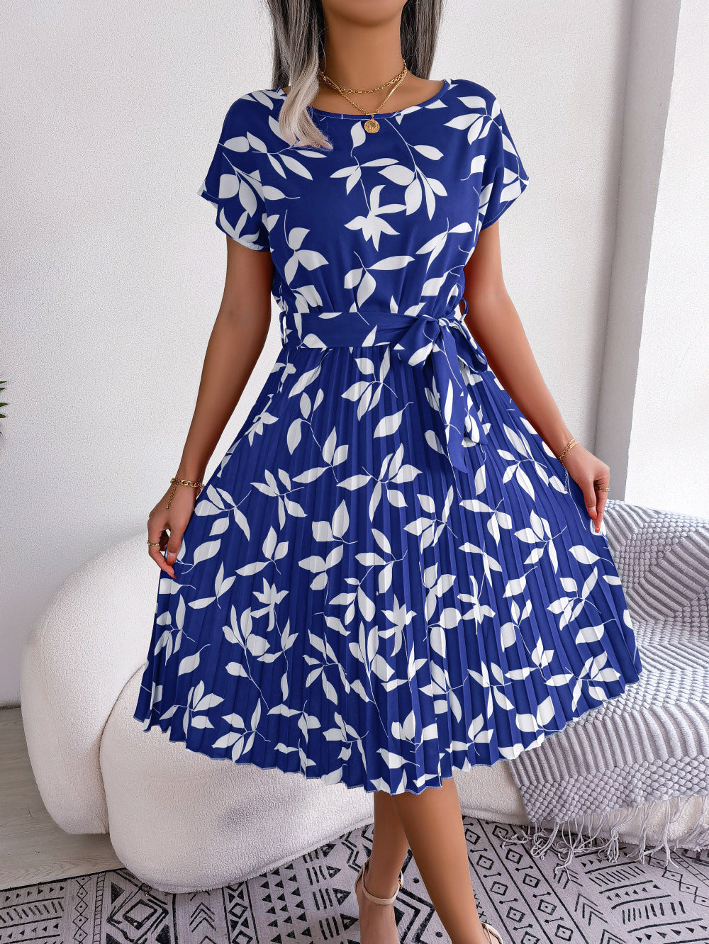 Blaues Bedrucktes Midi-Kleid – Naomi