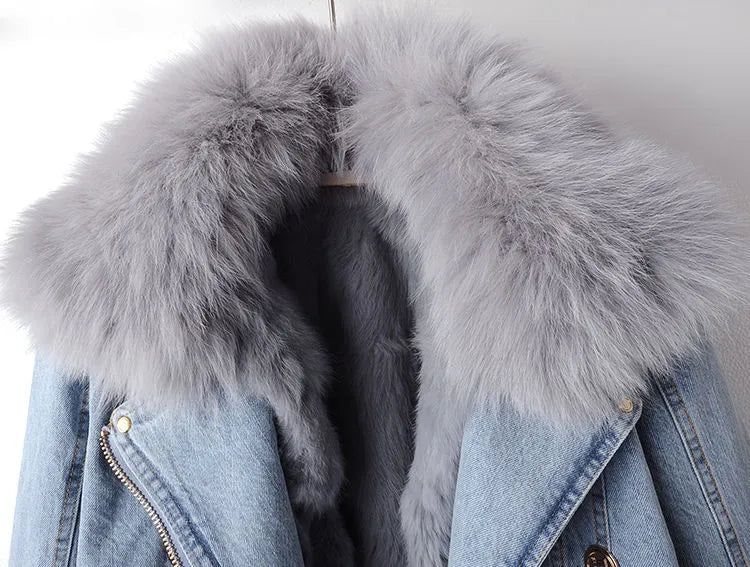 Denim- und Kunstfell-Eleganzjacke - Stella