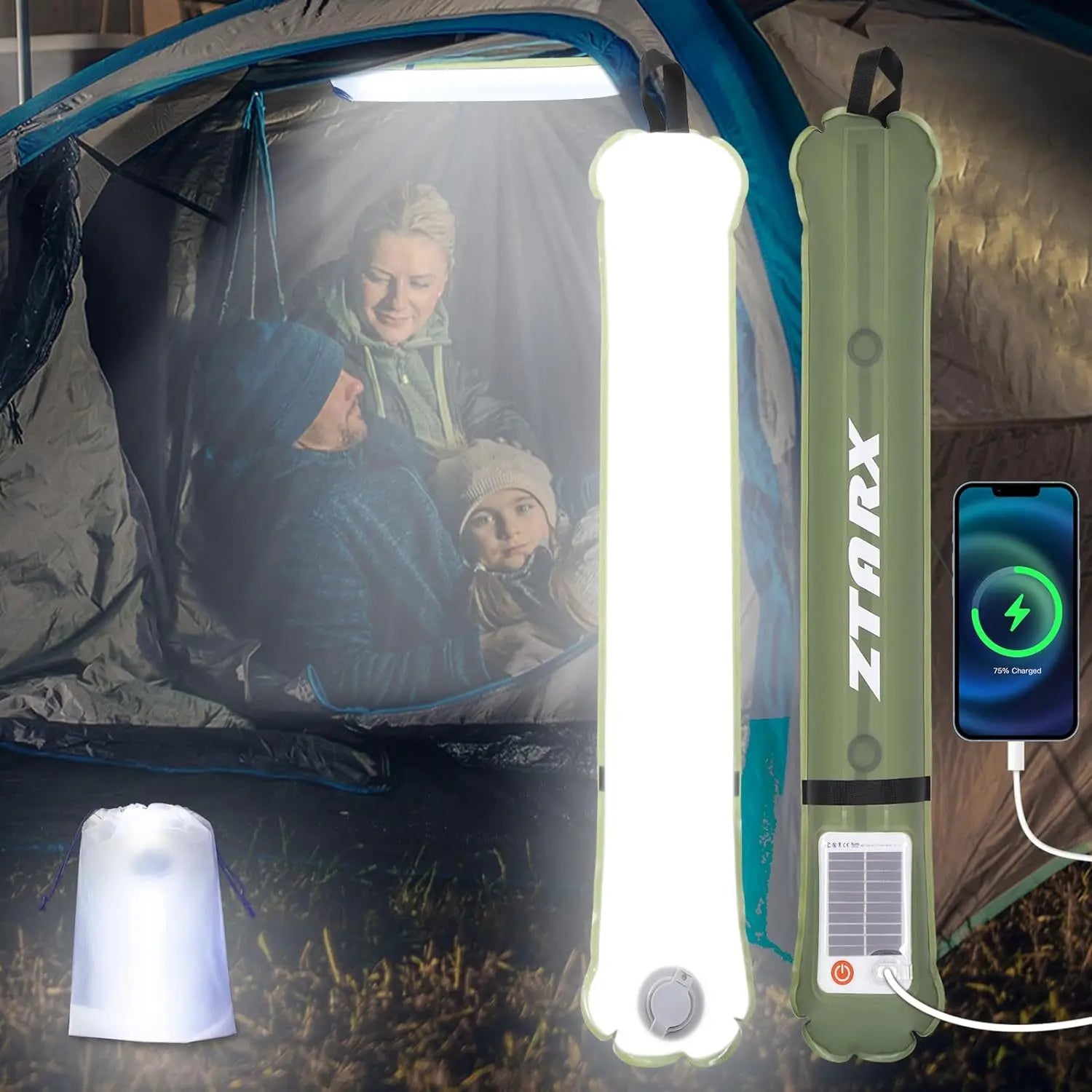 Aufblasbare Solar-LED-Rohrlampe – LumiGlow Pro