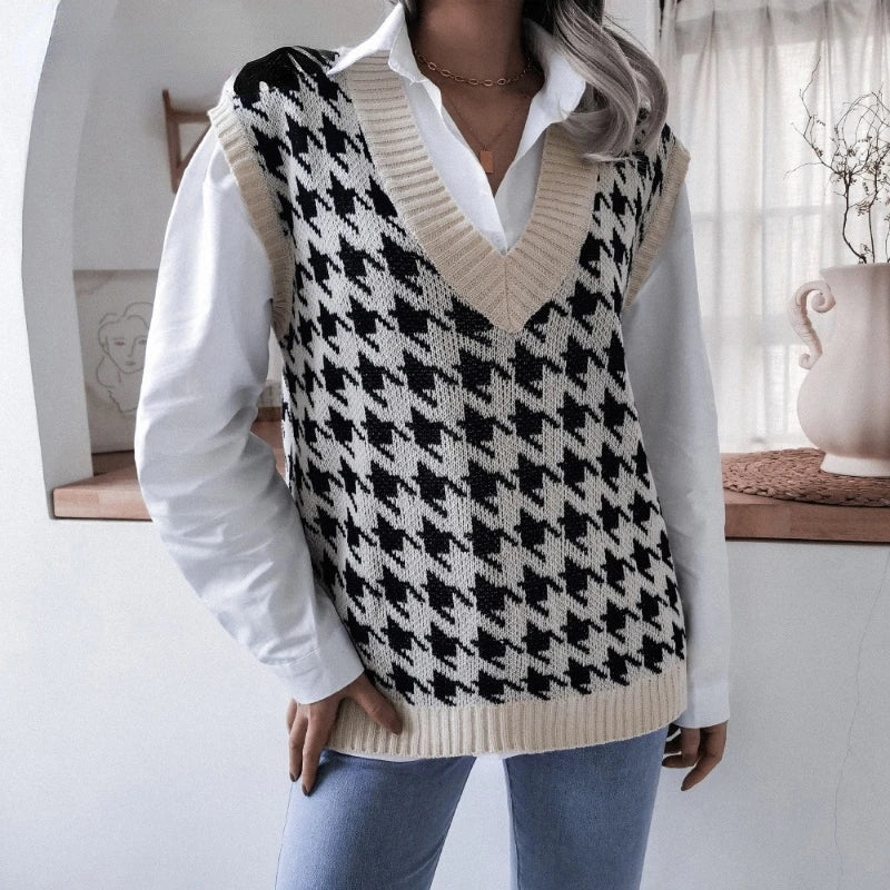 Damen Kariertes Strickwesten-Top – Yara