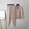 Damen Zweiteilige Strickset mit V-Ausschnitt Pullover & Hose – Noelia