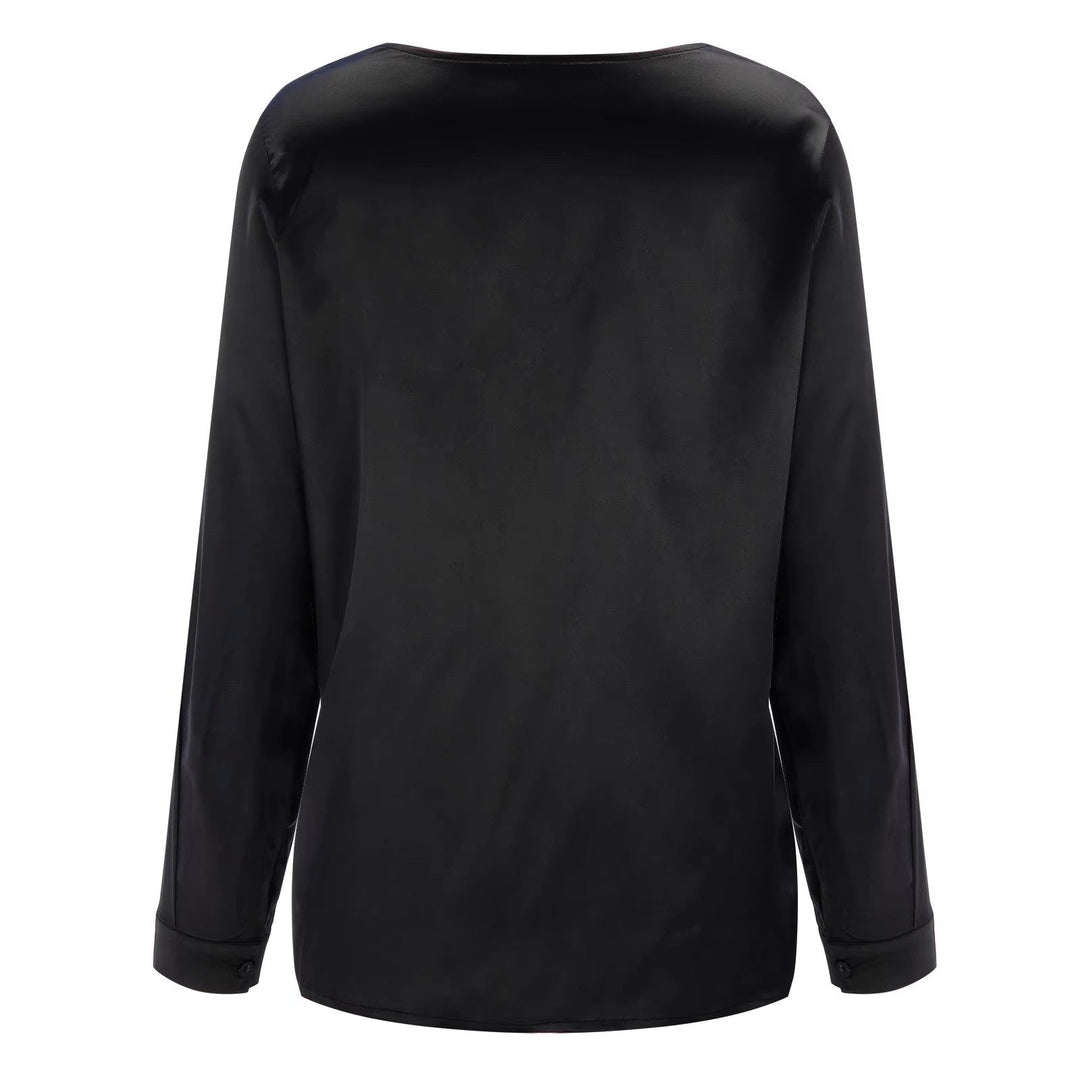 Satin Damenbluse mit tiefem V-Ausschnitt & langen Ärmeln – Daria