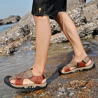 Khakifarbene Herren Ledersandalen im Römischen Stil für Sommer und Freizeit – Cassian