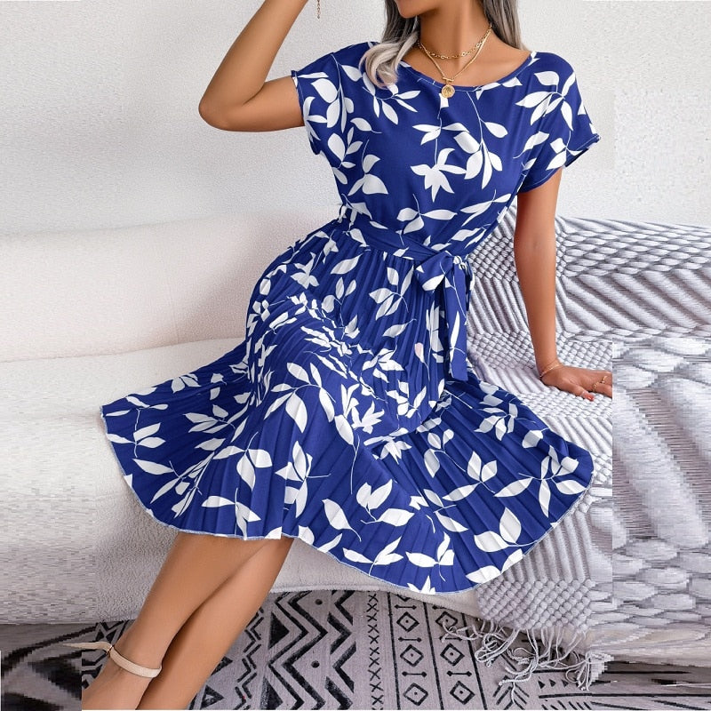 Blaues Bedrucktes Midi-Kleid – Naomi
