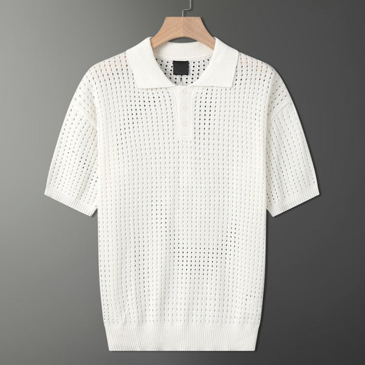 White Airy Men's Polo with Fine Knit Texture – Daan