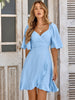 Hellblaues luftiges & stylisches Wickel-Sommerkleid mit Rüschen für Damen – Amelina