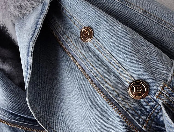 Denim- und Kunstfell-Eleganzjacke - Stella