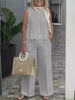 Zweiteiliges Damen Sommer-Set aus Leinen mit Ärmelloser Bluse – Maelis