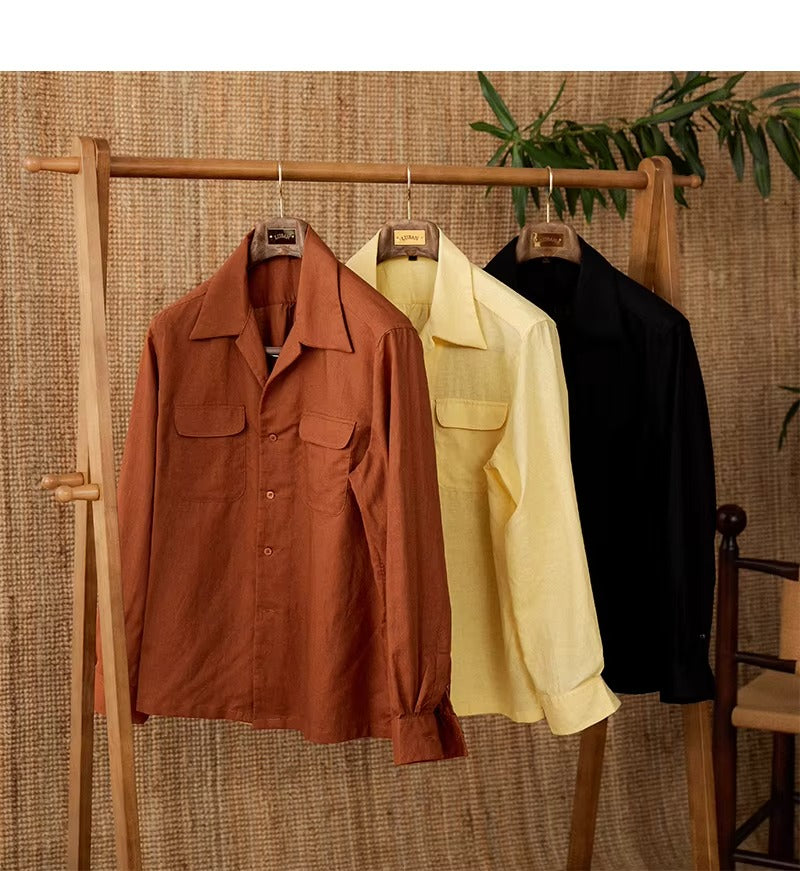 Luftiges Herrenhemd aus Leinen Mit Kubakragen und Langarm – Mateo