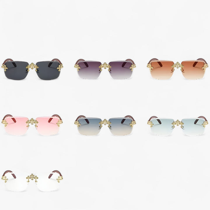 Randlose Steampunk-Sonnenbrille mit Metallakzenten – Nirex