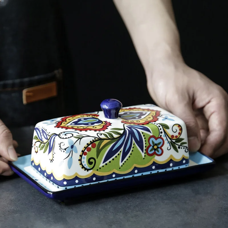 Hand-painted butter dish in Tuscan style - TuscanCharm
