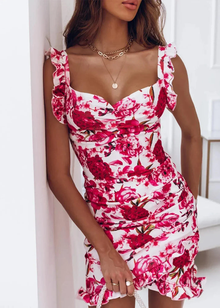 Luftiges Wickelkleid mit Blumenprint & Rüschen – schmeichelhafte Passform für den Sommer – Sylvia