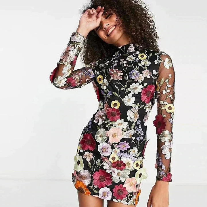 Floral Cocktail Dress with Lace – Aurelia