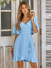 Hellblaues luftiges & stylisches Wickel-Sommerkleid mit Rüschen für Damen – Amelina