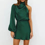 Satiniertes Minikleid mit One-Shoulder-Design & Asymmetrischem Arm – Elvira