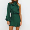 Satiniertes Minikleid mit One-Shoulder-Design & Asymmetrischem Arm – Elvira