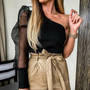 Damen Bluse mit Stickerei & Mesh-Details – Lenny